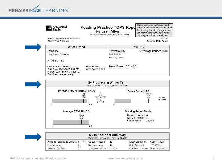 @2013 Renaissance Learning. All rights reserved. www. renaissancelearning. com 9 