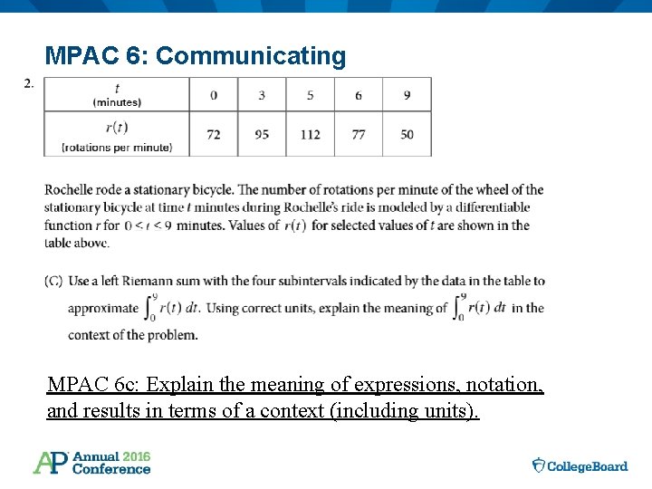 MPAC 6: Communicating MPAC 6 c: Explain the meaning of expressions, notation, and results