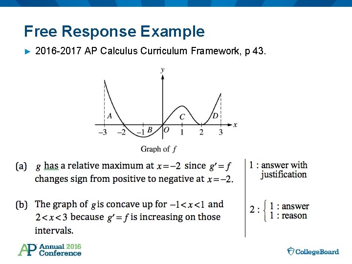 Free Response Example ► 2016 -2017 AP Calculus Curriculum Framework, p 43. 