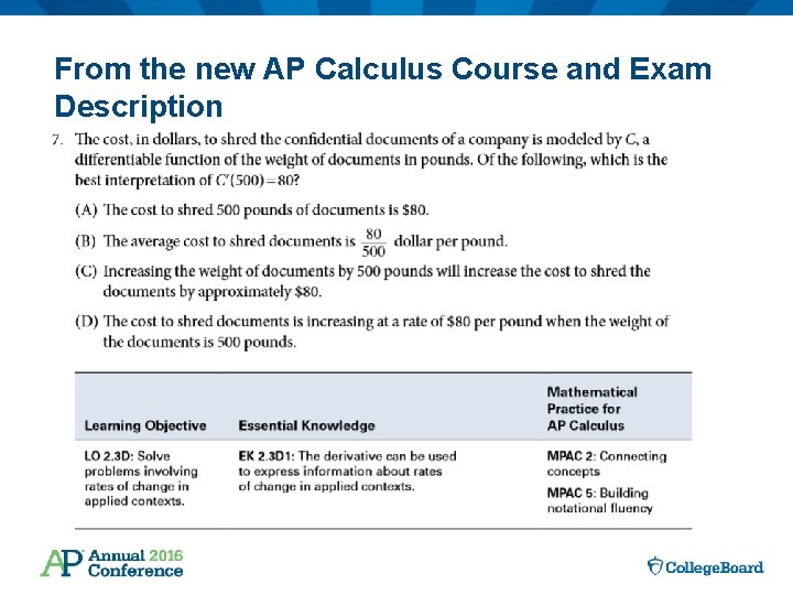 From the new AP Calculus Course and Exam Description 