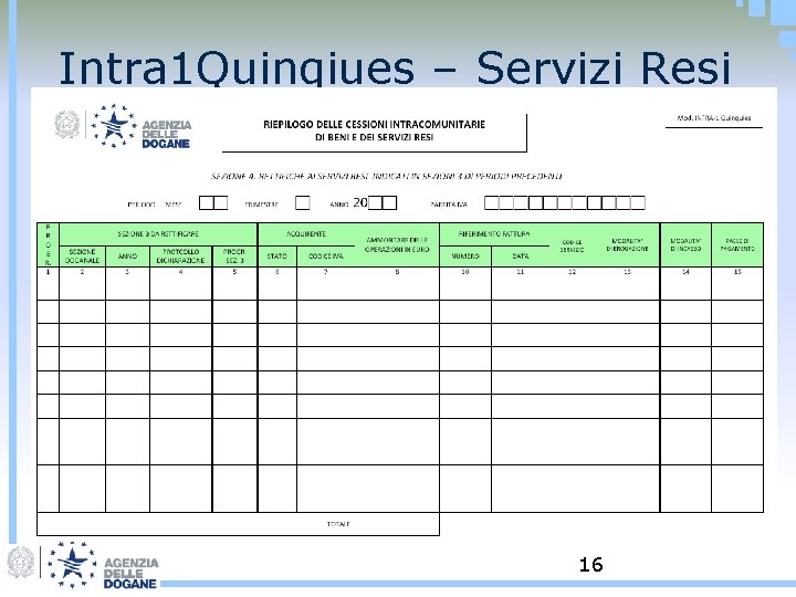 Intra 1 Quinqiues – Servizi Resi 16 