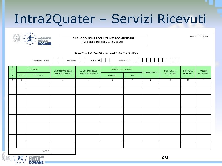 Intra 2 Quater – Servizi Ricevuti 20 