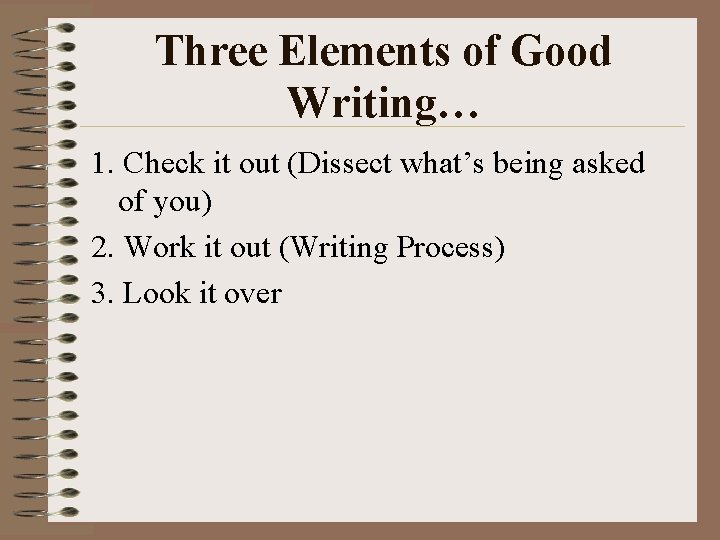 Three Elements of Good Writing… 1. Check it out (Dissect what’s being asked of