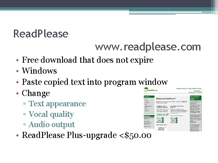 Read. Please www. readplease. com • • Free download that does not expire Windows