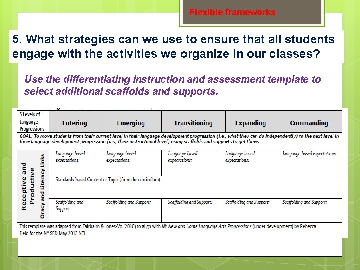 Flexible frameworks 5. What strategies can we use to ensure that all students engage