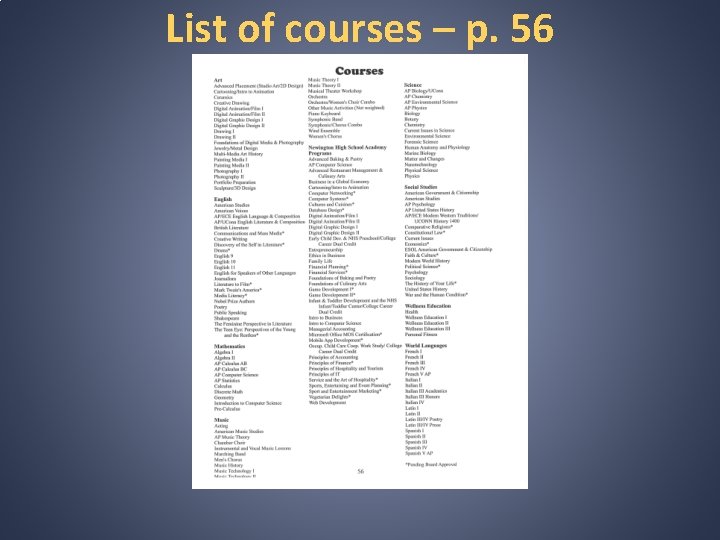 List of courses – p. 56 