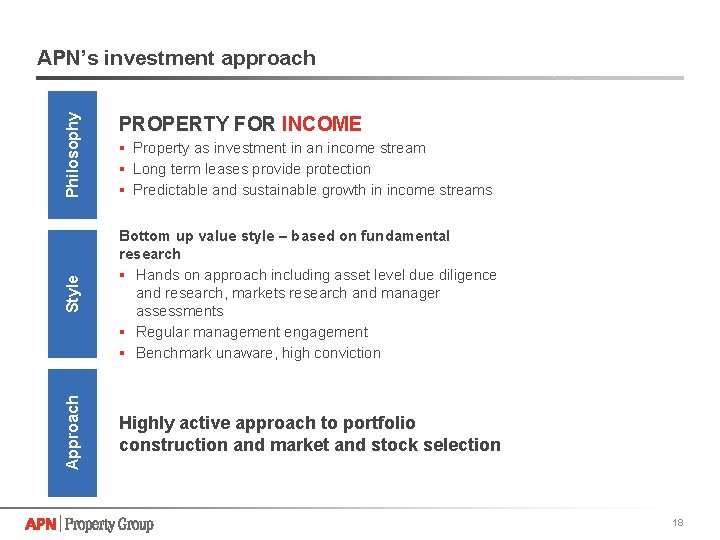 PROPERTY FOR INCOME Style § Property as investment in an income stream § Long