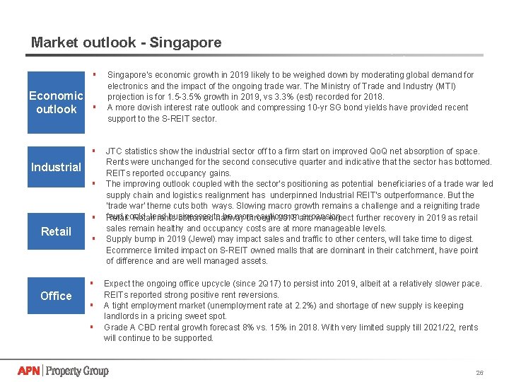 Market outlook - Singapore § Economic outlook § § Industrial § § Retail §