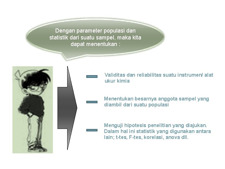 Dengan parameter populasi dan statistik dari suatu sampel, maka kita dapat menentukan : Validitas