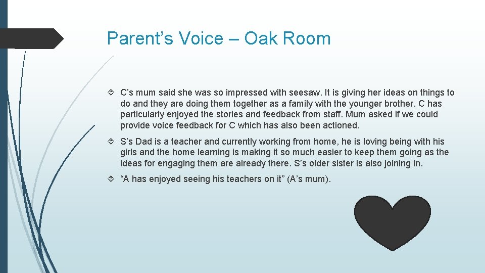 Parent’s Voice – Oak Room C’s mum said she was so impressed with seesaw.