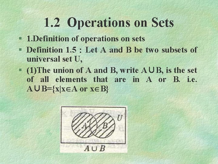 1. 2 Operations on Sets § 1. Definition of operations on sets § Definition