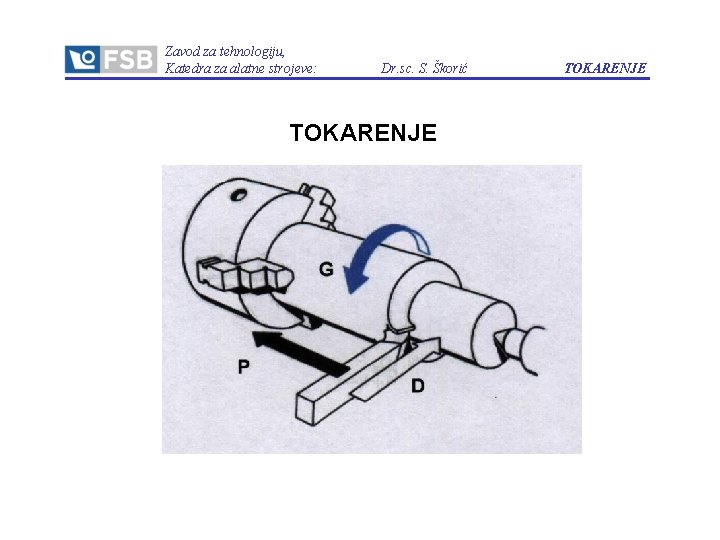 Zavod za tehnologiju, Katedra za alatne strojeve: Dr. sc. S. Škorić TOKARENJE 