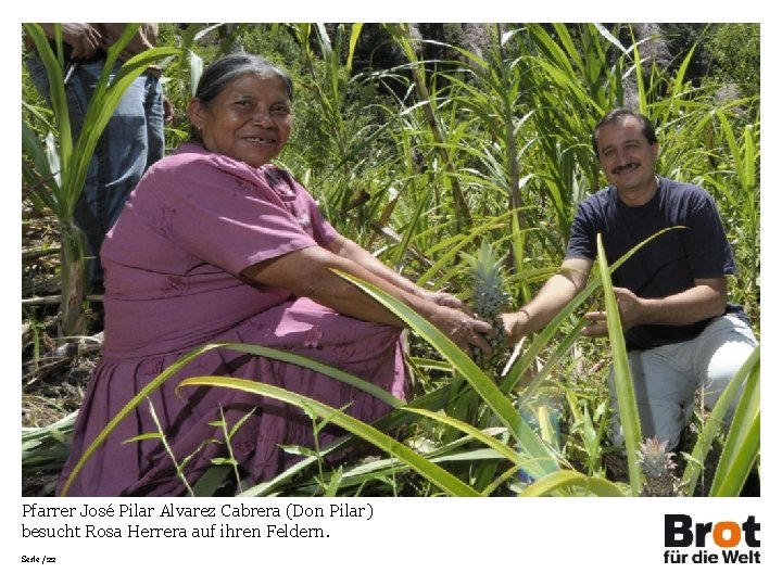 Pfarrer José Pilar Alvarez Cabrera (Don Pilar) besucht Rosa Herrera auf ihren Feldern. Seite