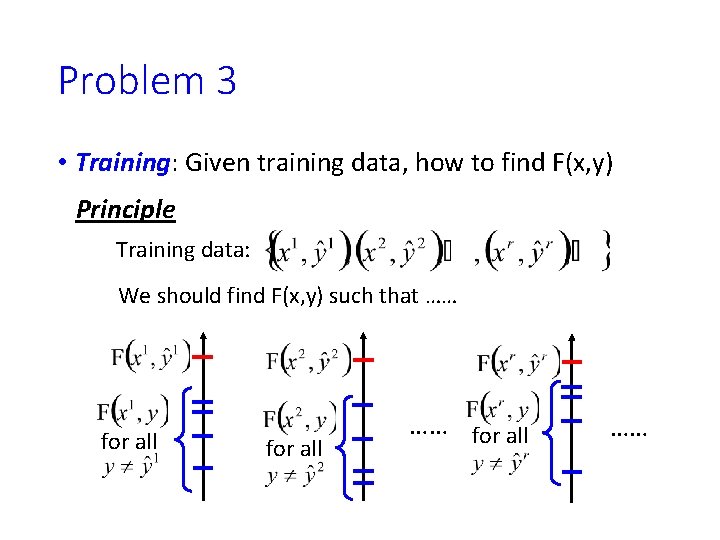 Problem 3 • Training: Given training data, how to find F(x, y) Principle Training