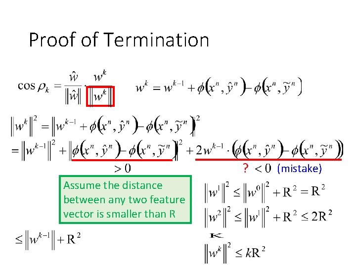 Proof of Termination ? Assume the distance between any two feature vector is smaller