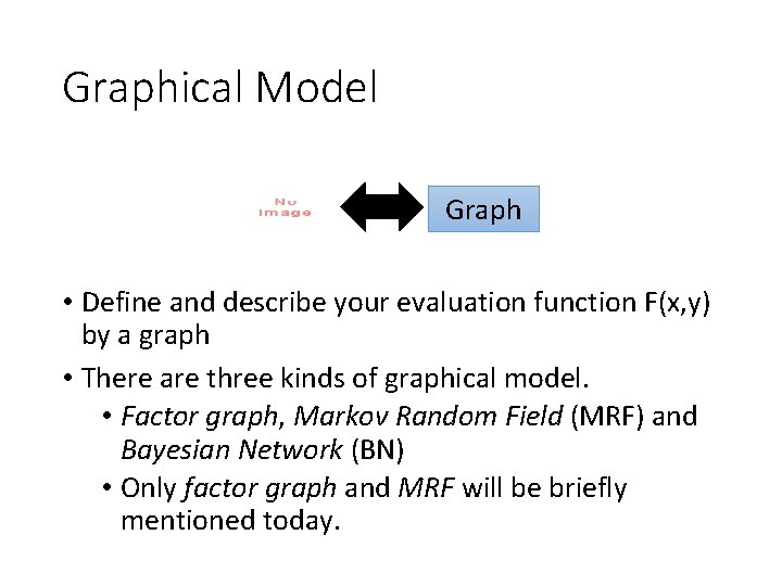 Graphical Model Graph • Define and describe your evaluation function F(x, y) by a