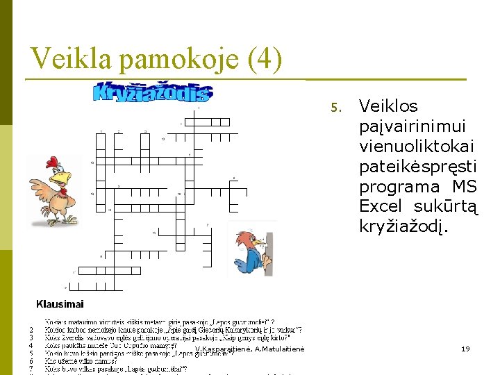 Veikla pamokoje (4) 5. V. Kasparaitienė, A. Matulaitienė Veiklos paįvairinimui vienuoliktokai pateikė spręsti programa