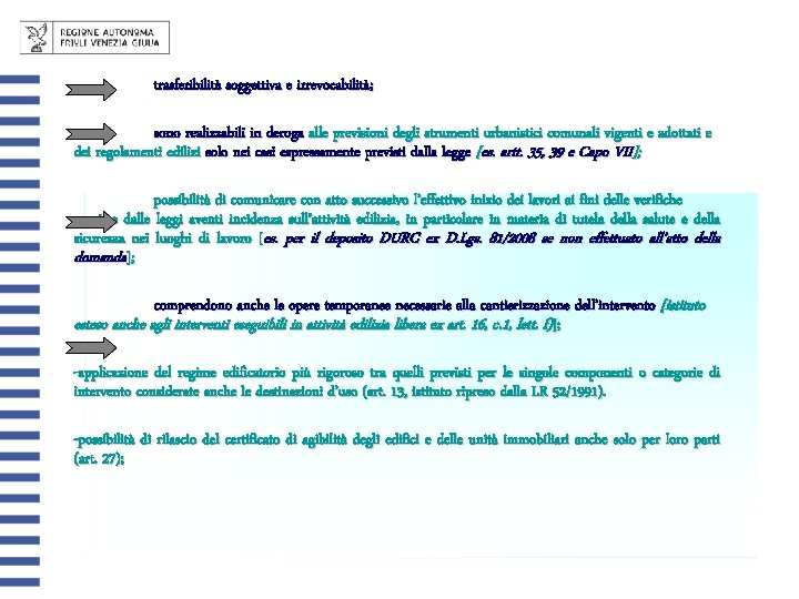 trasferibilità soggettiva e irrevocabilità; sono realizzabili in deroga alle previsioni degli strumenti urbanistici comunali