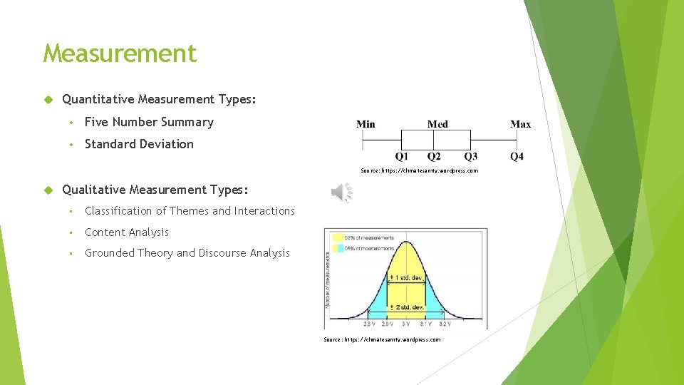 Measurement Quantitative Measurement Types: • Five Number Summary • Standard Deviation Source: https: //climatesanity.