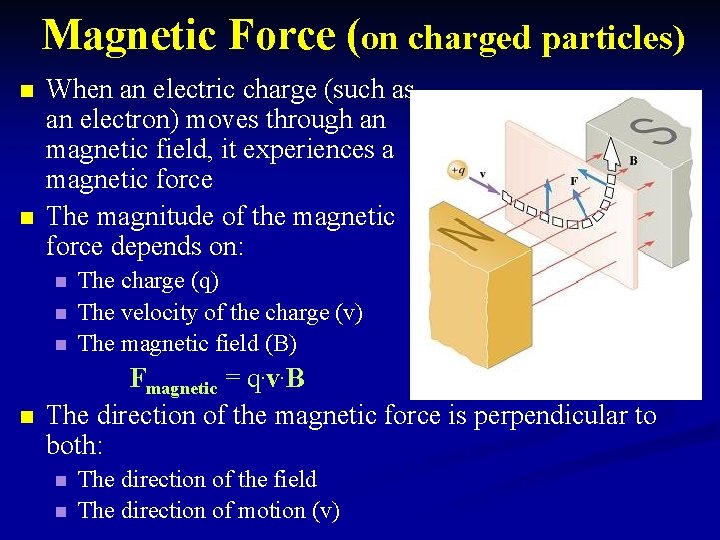 Magnetic Force (on charged particles) n n When an electric charge (such as an