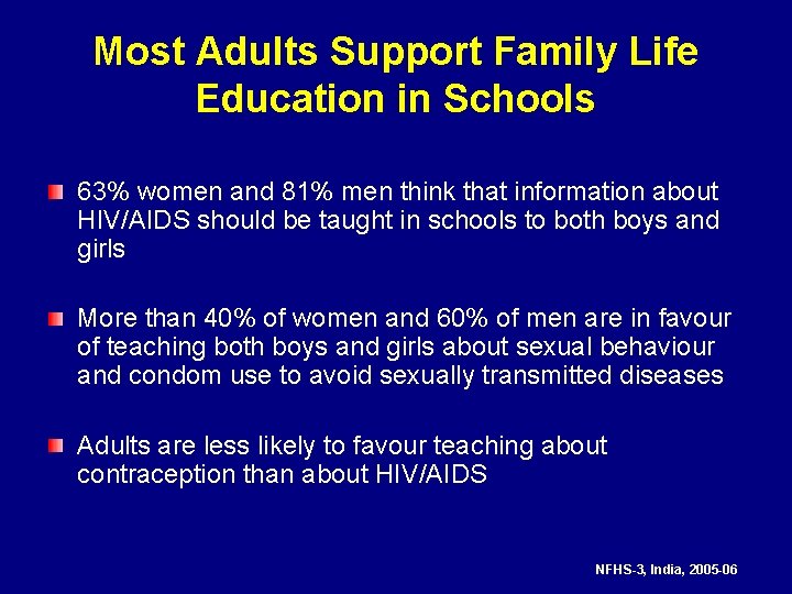 Most Adults Support Family Life Education in Schools 63% women and 81% men think