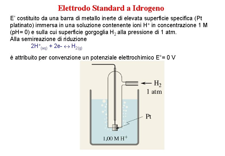 Elettrodo Standard a Idrogeno E’ costituito da una barra di metallo inerte di elevata