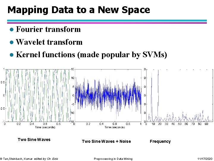 Mapping Data to a New Space l Fourier transform l Wavelet transform l Kernel
