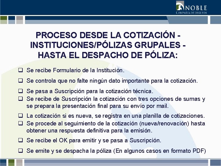 PROCESO DESDE LA COTIZACIÓN INSTITUCIONES/PÓLIZAS GRUPALES HASTA EL DESPACHO DE PÓLIZA: q Se recibe