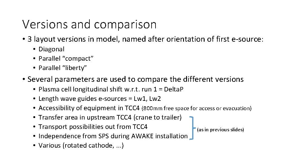 Versions and comparison • 3 layout versions in model, named after orientation of first