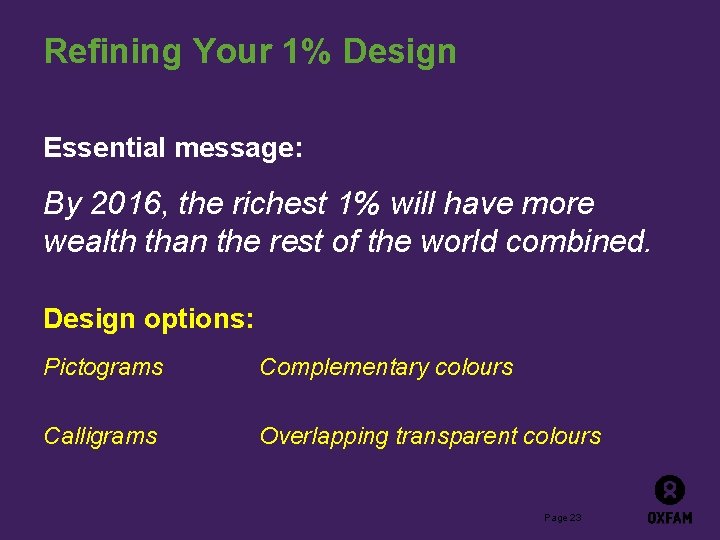 Refining Your 1% Design Essential message: By 2016, the richest 1% will have more