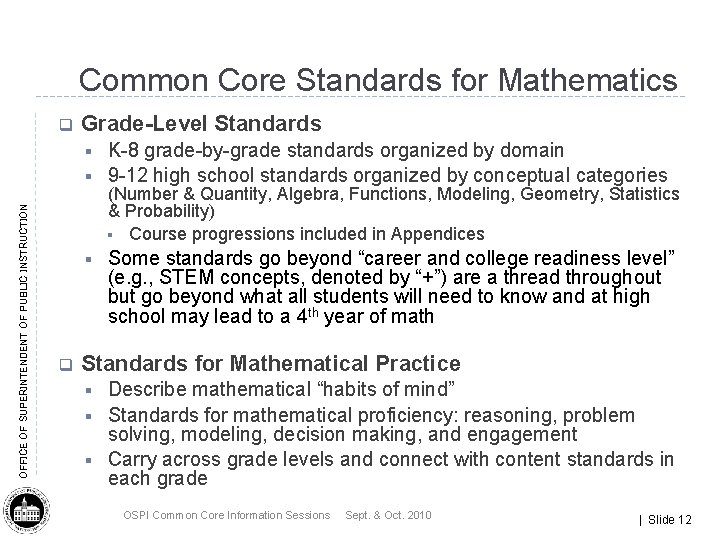 Common Core Standards for Mathematics q Grade-Level Standards § OFFICE OF SUPERINTENDENT OF PUBLIC