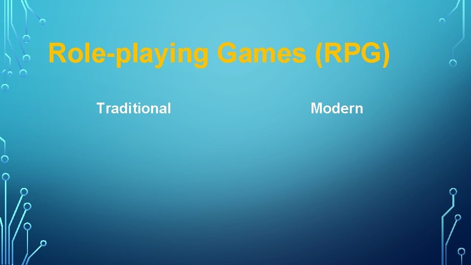 Role-playing Games (RPG) Traditional Modern 