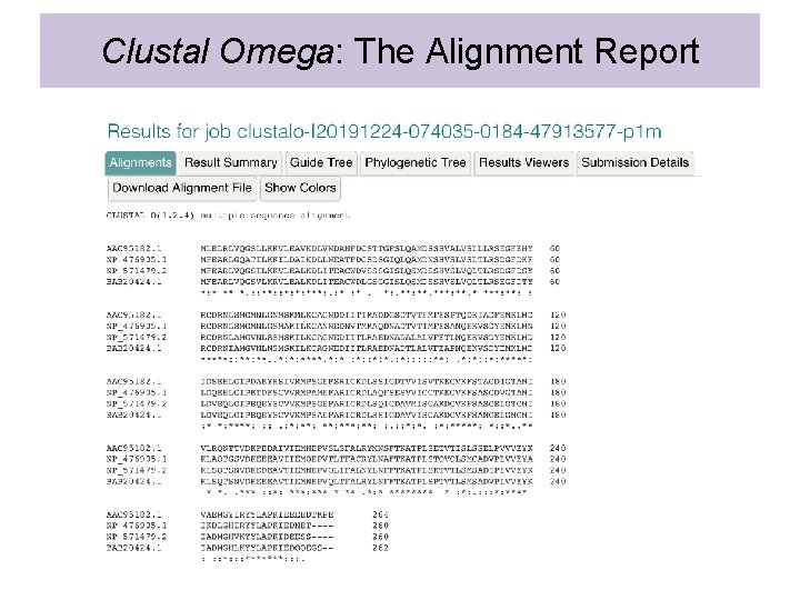 Clustal Omega: The Alignment Report 