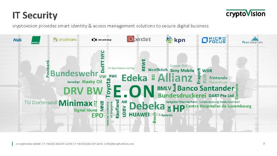 IT Security Signal Iduna EPO Banco Santander Bundesdruckerei Debeka HP HUAWEI cv cryptovision Gmb. IT Security Signal Iduna EPO Banco Santander Bundesdruckerei Debeka HP HUAWEI cv cryptovision Gmb.
