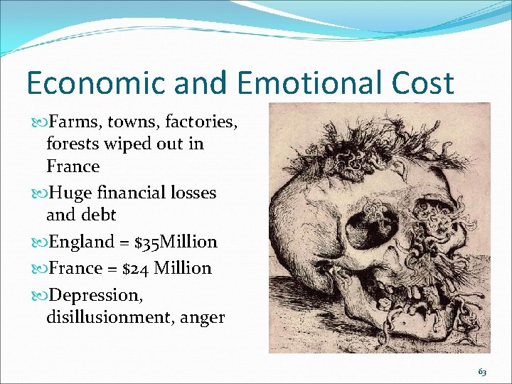 Economic and Emotional Cost Farms, towns, factories, forests wiped out in France Huge financial Economic and Emotional Cost Farms, towns, factories, forests wiped out in France Huge financial