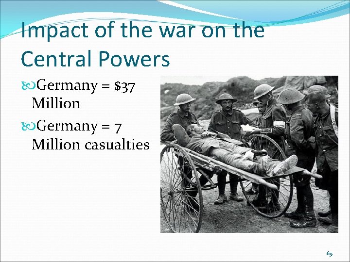 Impact of the war on the Central Powers Germany = $37 Million Germany = Impact of the war on the Central Powers Germany = $37 Million Germany =