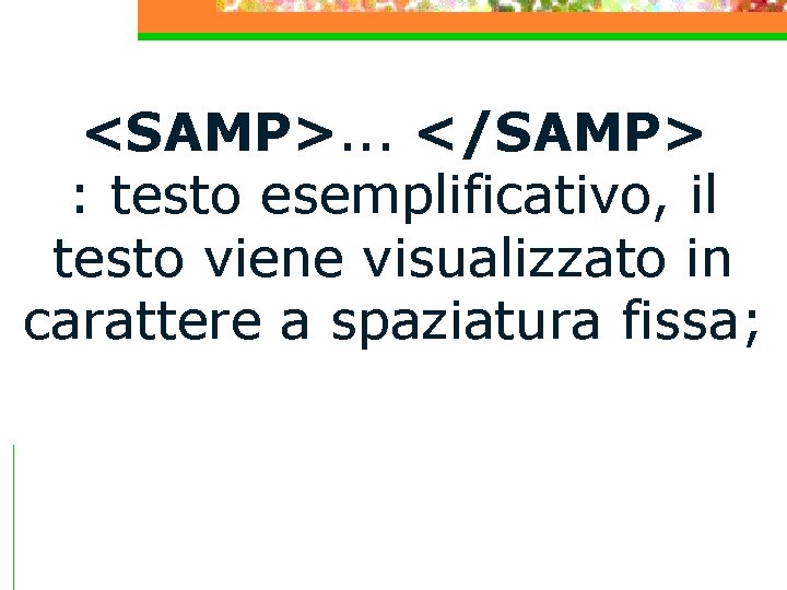 <SAMP>. . . </SAMP> : testo esemplificativo, il testo viene visualizzato in carattere a