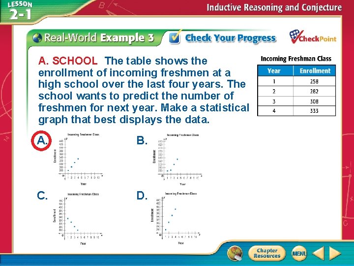 A. SCHOOL The table shows the enrollment of incoming freshmen at a high school A. SCHOOL The table shows the enrollment of incoming freshmen at a high school
