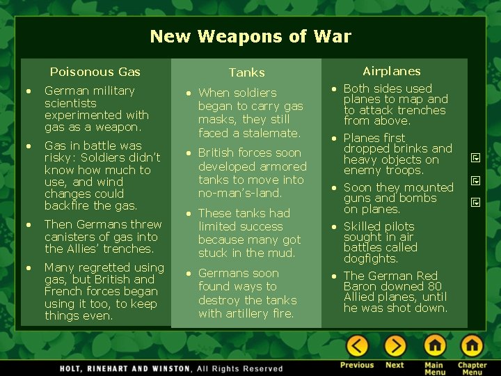 New Weapons of War Poisonous Gas Tanks Airplanes • German military scientists experimented with