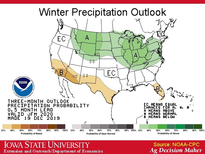 Winter Precipitation Outlook Source: NOAA-CPC Extension and Outreach/Department of Economics 