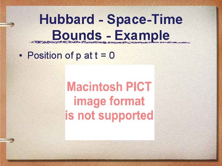 Hubbard - Space-Time Bounds - Example • Position of p at t = 0 Hubbard - Space-Time Bounds - Example • Position of p at t = 0