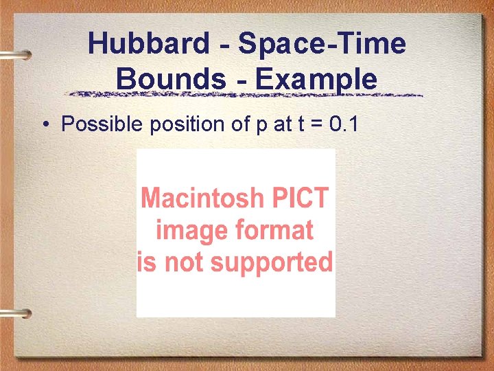 Hubbard - Space-Time Bounds - Example • Possible position of p at t = Hubbard - Space-Time Bounds - Example • Possible position of p at t =