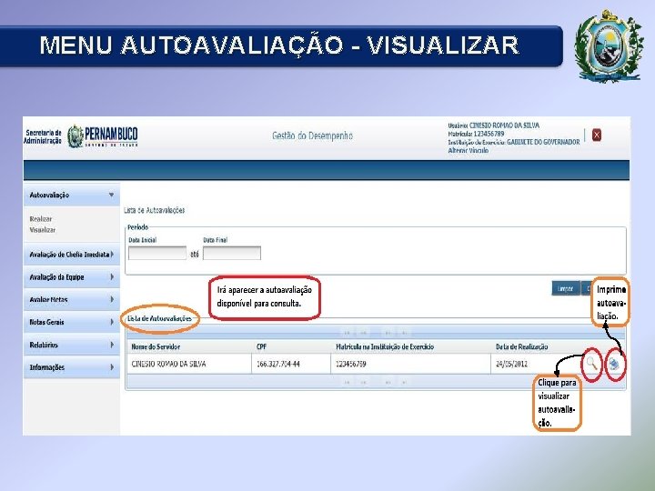 MENU AUTOAVALIAÇÃO - VISUALIZAR 