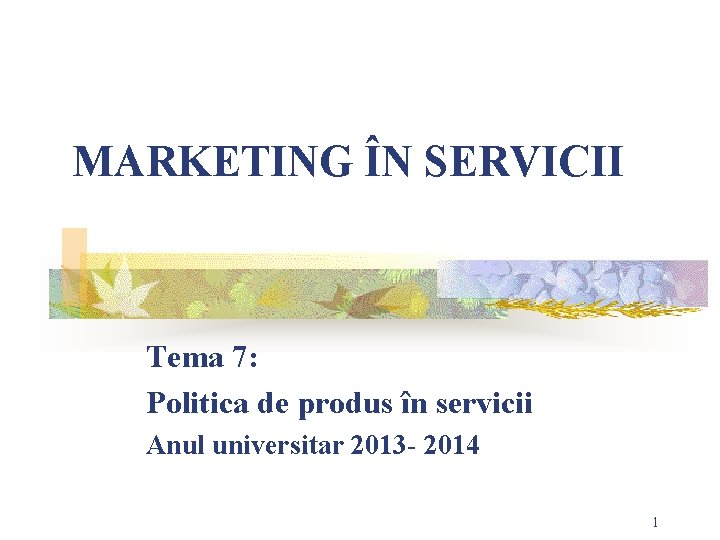 MARKETING ÎN SERVICII Tema 7: Politica de produs în servicii Anul universitar 2013 - MARKETING ÎN SERVICII Tema 7: Politica de produs în servicii Anul universitar 2013 -