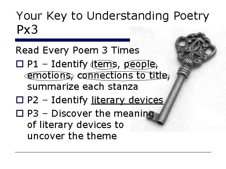 Your Key to Understanding Poetry Px 3 Read Every Poem 3 Times o P