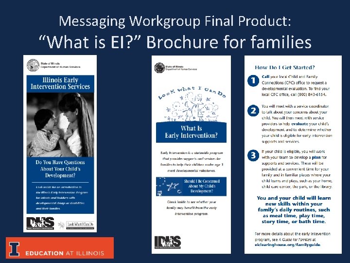 Messaging Workgroup Final Product: “What is EI? ” Brochure for families 