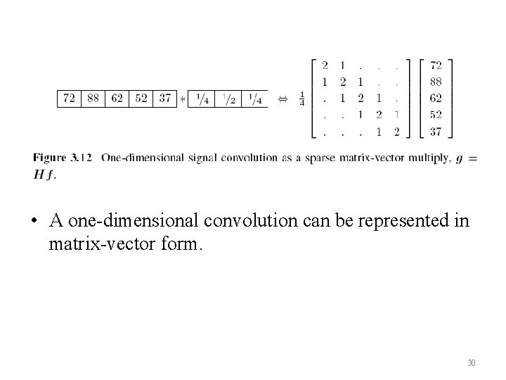  • A one-dimensional convolution can be represented in matrix-vector form. 30 