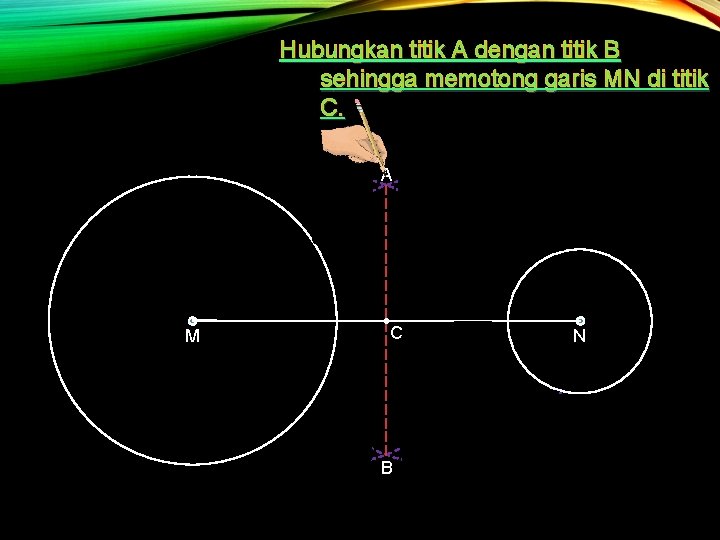 Hubungkan titik A dengan titik B sehingga memotong garis MN di titik C. A