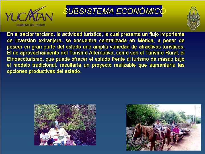 SUBSISTEMA ECONÓMICO En el sector terciario, la actividad turística, la cual presenta un flujo