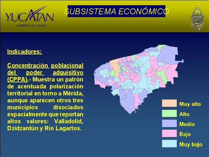 SUBSISTEMA ECONÓMICO Indicadores: Concentración poblacional del poder adquisitivo (CPPA). - Muestra un patrón de